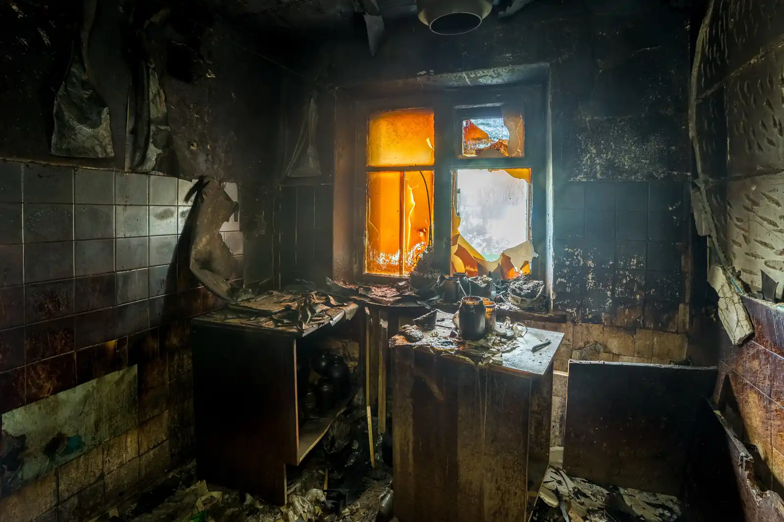 Fire damage restoration crew responding to a house fire in La Puente, CA